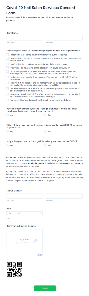 Covid 19 Nail Salon Services Consent Form Template