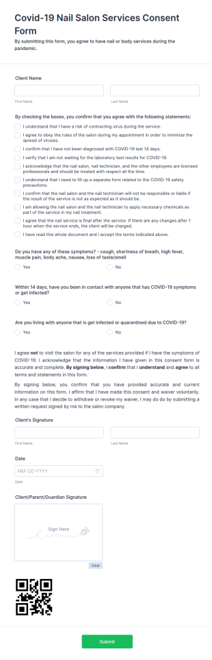Covid 19 Nail Salon Services Consent Form Template