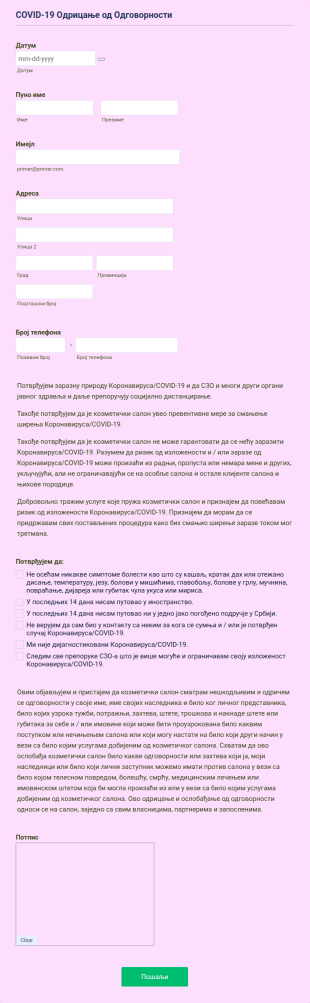 COVID 19 Одрицање од Одговорности за Услуге Шминке, Трепав