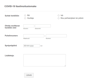 COVID 19 Oireiden Itseilmoituslomake