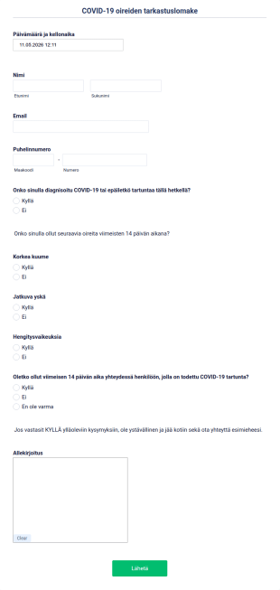 COVID 19 Oireiden Tarkastuslomake