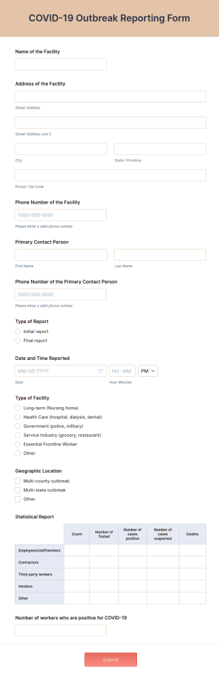 COVID 19 Outbreak Reporting Form Template