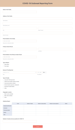 COVID 19 Outbreak Reporting Form Template