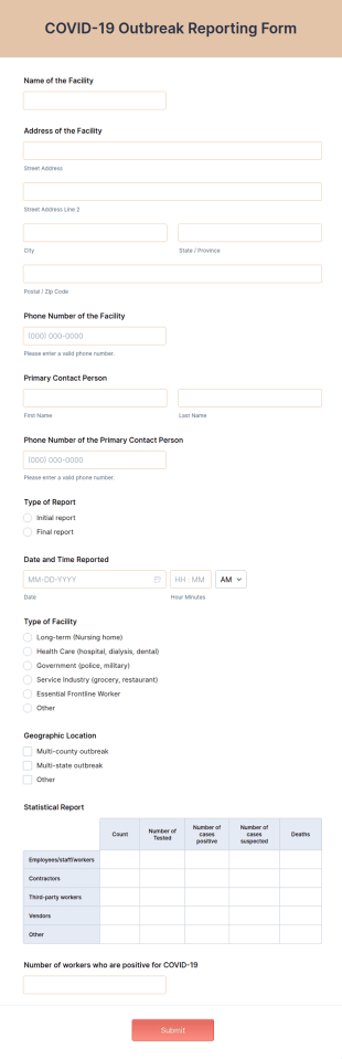 COVID 19 Outbreak Reporting Form Template