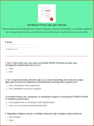 COVID 19 Öz Beyan Form Şablonu