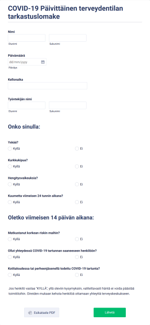 COVID 19 Päivittäinen Terveydentilan Tarkastuslomake