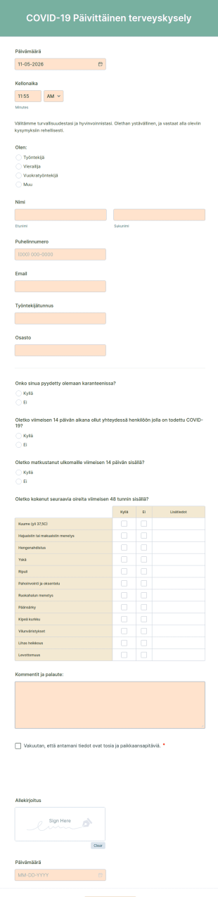 COVID 19 Päivittäinen Terveyskysely