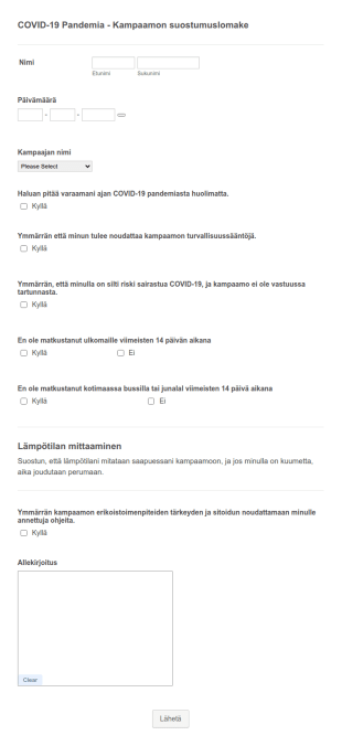 COVID 19 Pandemia Kampaamon Suostumuslomake
