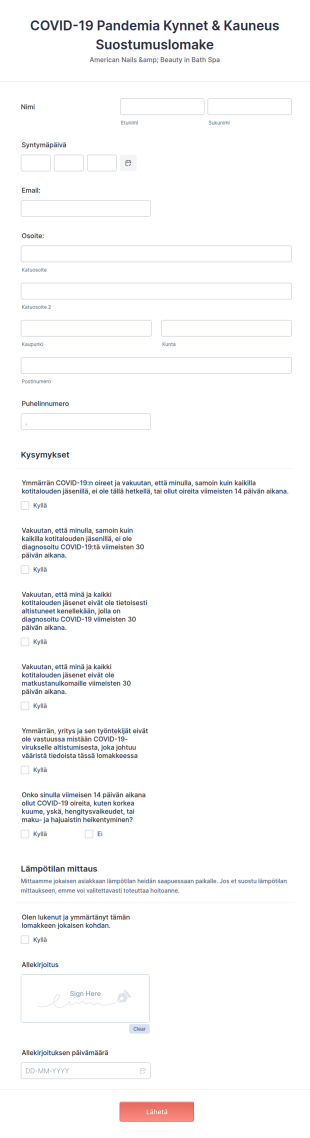 COVID 19 Pandemia Kynnet & Kauneus Suostumuslomake