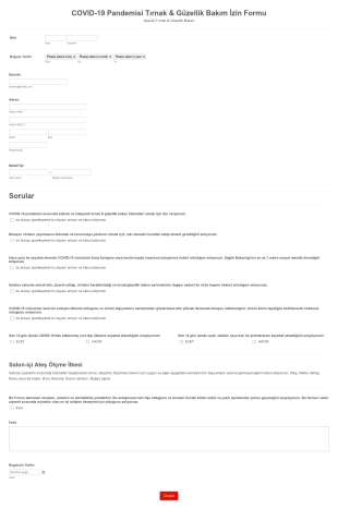 COVID 19 Pandemisi Tırnak & Güzellik Bakım İzin Form Şablonu
