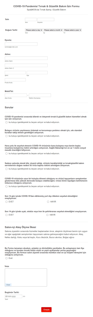 COVID 19 Pandemisi Tırnak & Güzellik Bakım İzin Form Şablonu