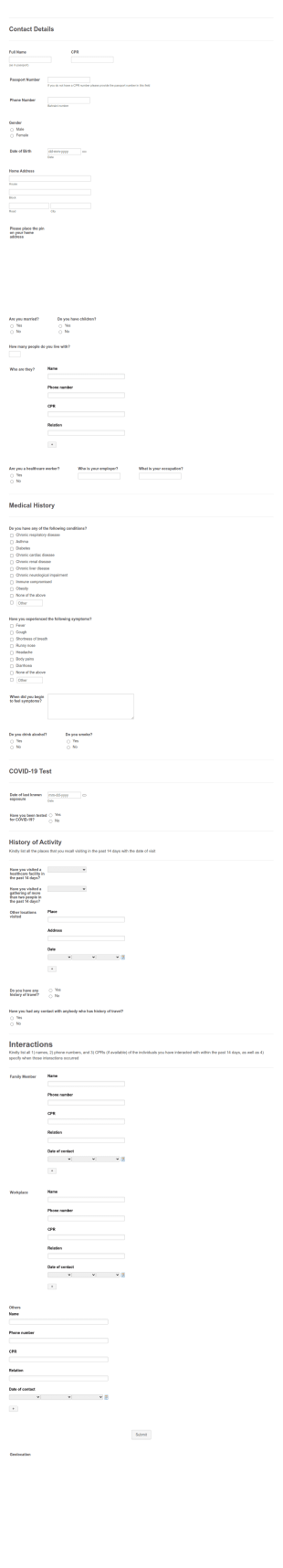 COVID 19 Patient Details And CT Form Template