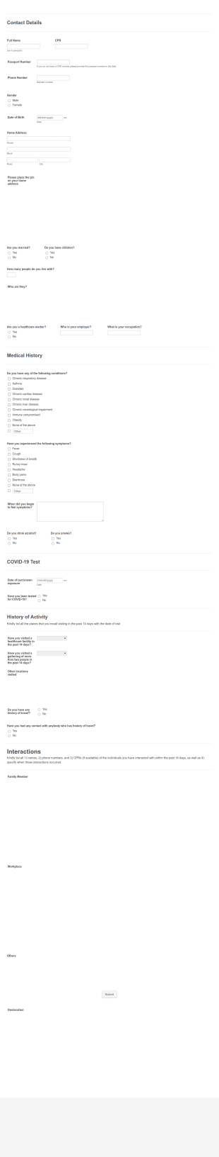 COVID 19 Patient Details And CT Form Template