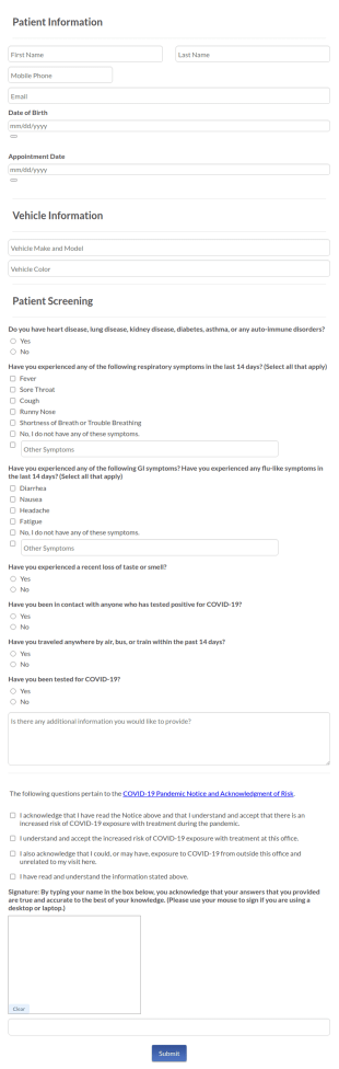 COVID 19 Patient Pre Screening Disclosure Form V2