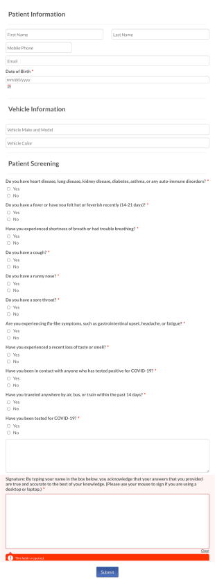 COVID 19 Patient Screening Disclosure Form Template