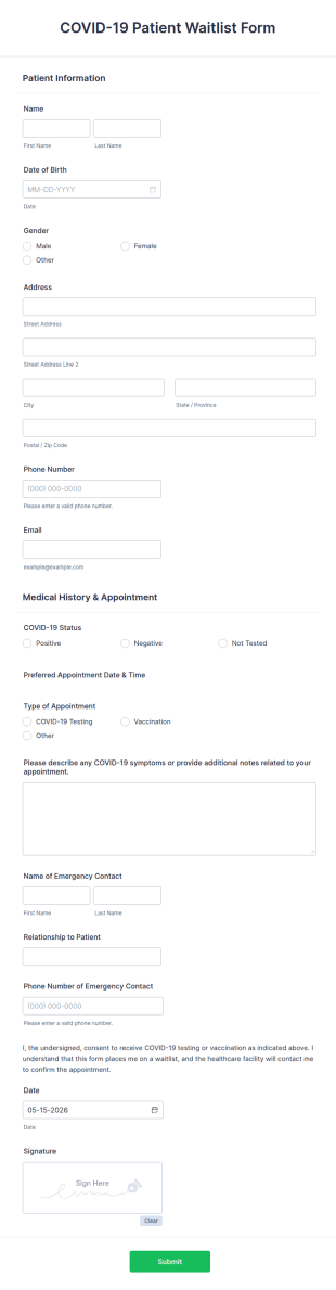 COVID 19 Patient Waitlist Form Template