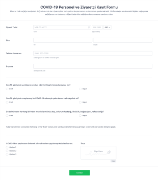 COVID 19 Personel Ve Ziyaretçi Kayıt Form Template