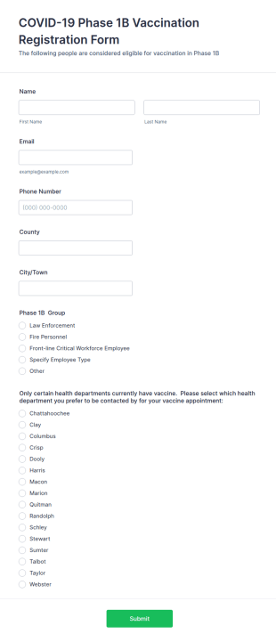COVID 19 Phase 1B Vaccination Registration Form Template