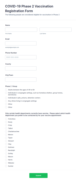 COVID 19 Phase 2 Vaccination Registration Form Template