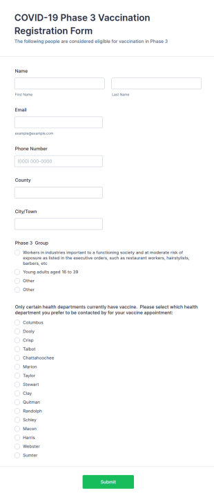 COVID 19 Phase 3 Vaccination Registration Form Template