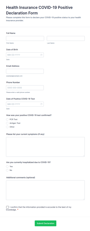COVID 19 Positive Declaration Form Template