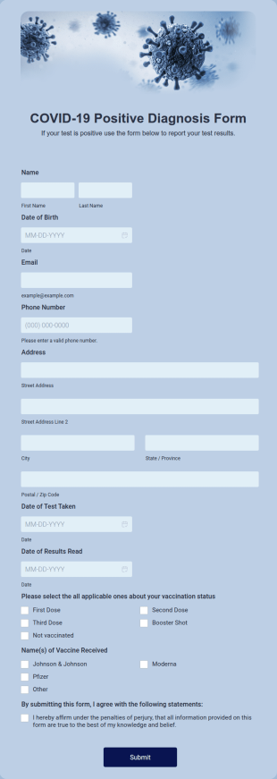 COVID 19 Positive Diagnosis Form Template