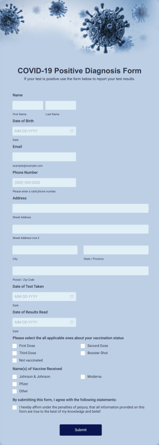 COVID 19 Positive Diagnosis Form Template