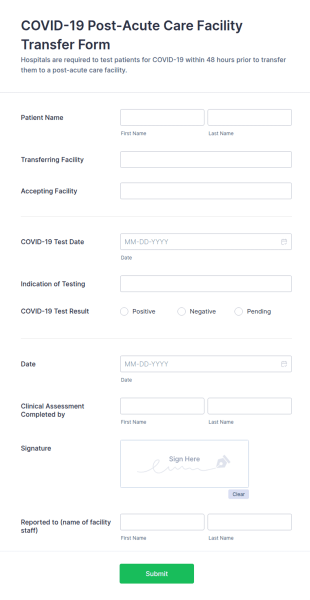COVID 19 Post Acute Care Facility Transfer Form Template