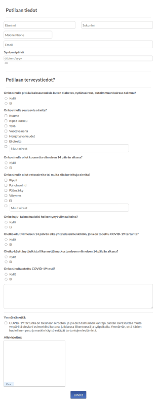 COVID 19 Potilaan Esiseulontaa Koskeva Ilmoituslomake V3
