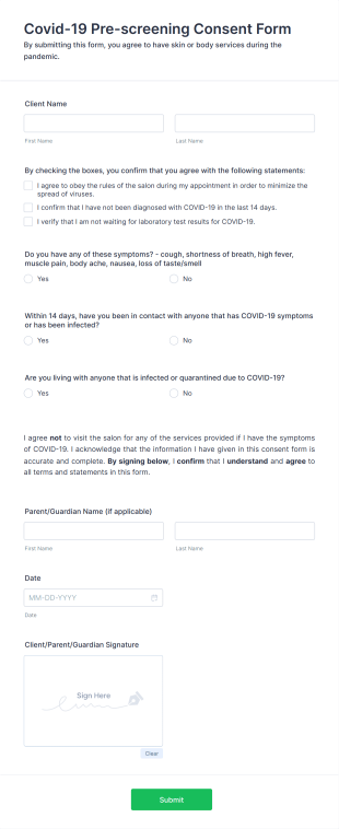 Covid 19 Pre Screening Consent Form Template