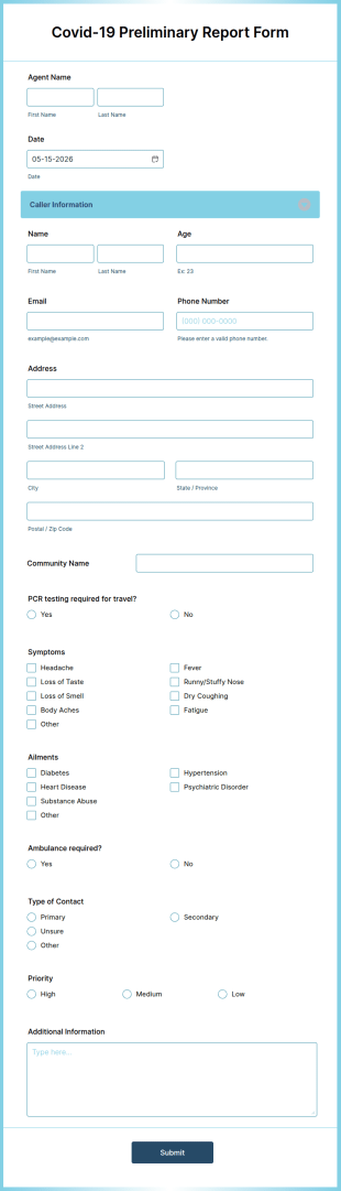 Covid 19 Preliminary Report Form Template