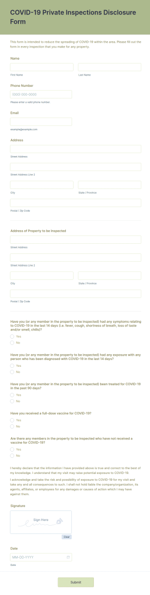 COVID 19 Private Inspections Disclosure Form Template
