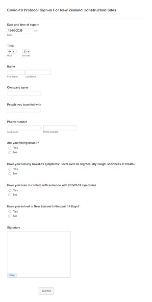 Covid 19 Protocol Sign In For New Zealand Construction Sites Form Template