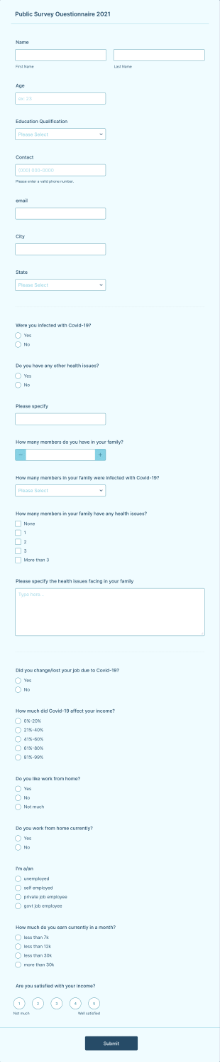 COVID 19 Public Survey Form Template