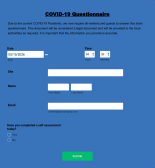 COVID 19 Questionnaire Canada Form Template