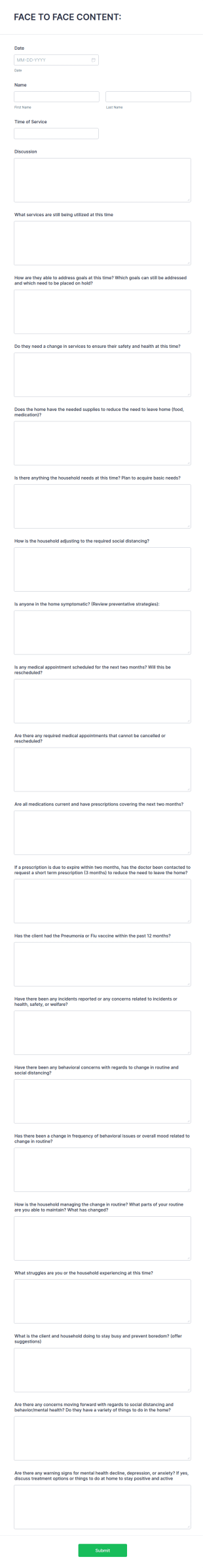 COVID 19 Questionnaire Form Template