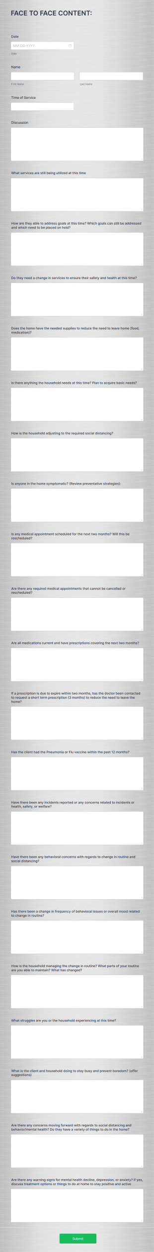 COVID 19 Questionnaire Form Template