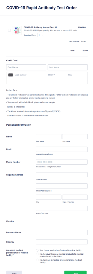 COVID 19 Rapid Antibody Test Order Form Template