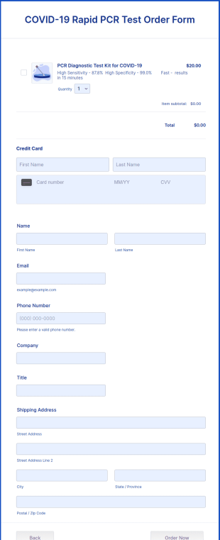 COVID 19 Rapid PCR Test Order Form Template