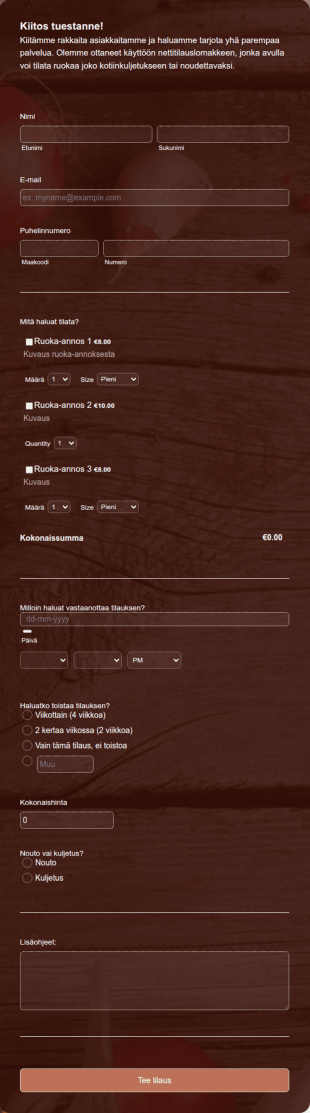 COVID 19 Ravintolan Tilauslomake