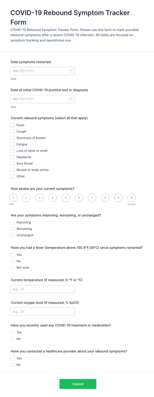 COVID 19 Rebound Symptom Tracker Form Template
