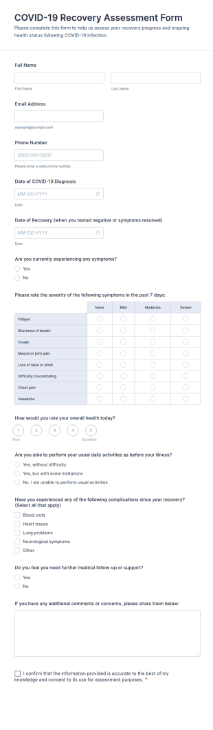 COVID 19 Recovery Assessment Form Template