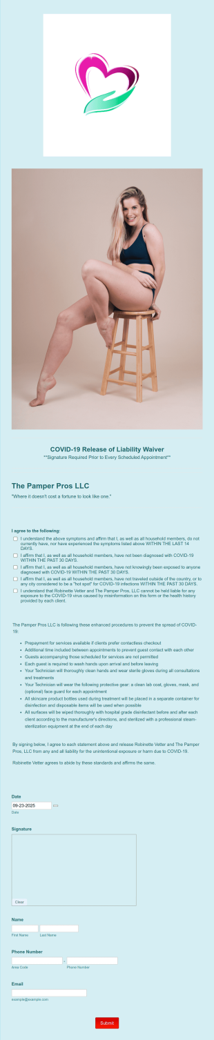 COVID 19 Release Of Liability Waiver Form Template