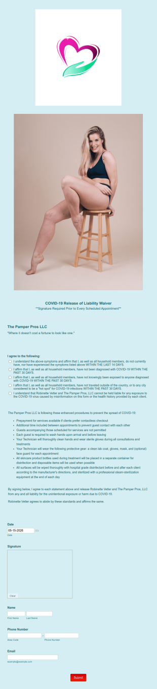 COVID 19 Release Of Liability Waiver Form Template