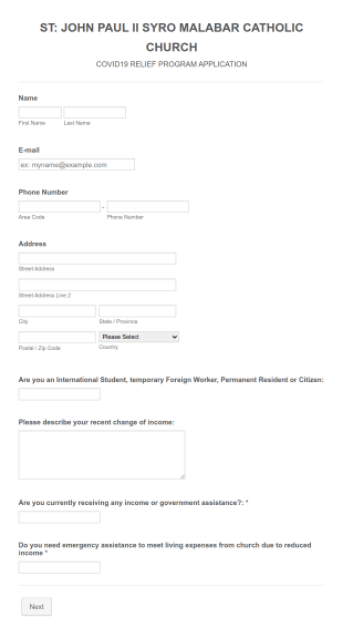 COVID 19 Relief Program Application Form Template