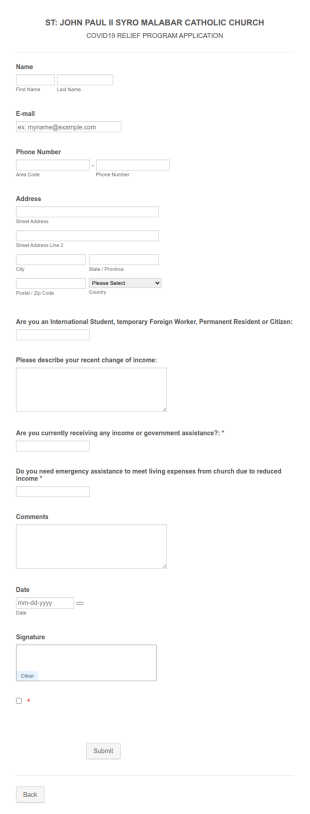 COVID 19 Relief Program Application Form Template