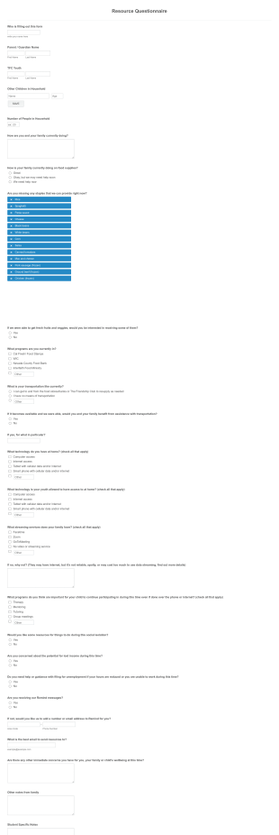 COVID 19 Resource Support Questionnaire Form Template