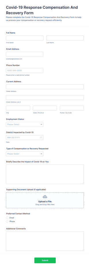 COVID 19 Response Compensation And Recovery Form Template