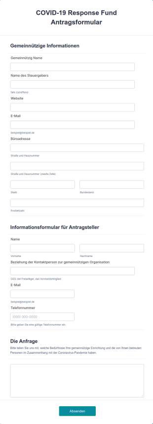 COVID 19 Response Fund Antragsformular