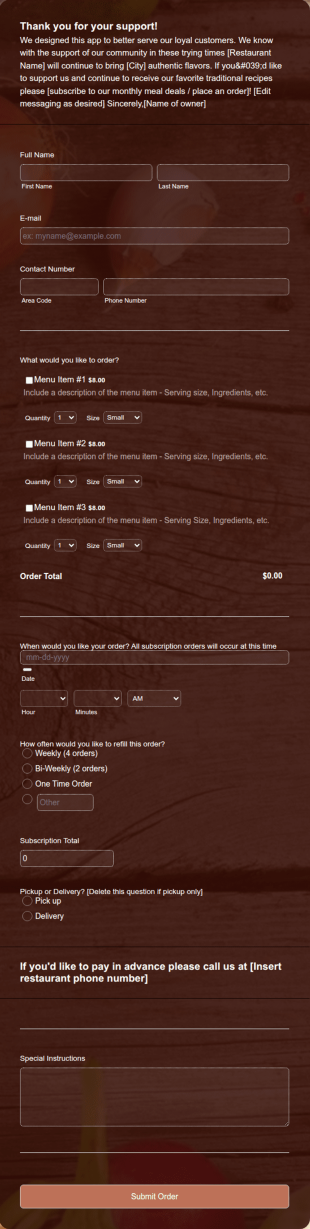 COVID 19 Restaurant Online Ordering Template